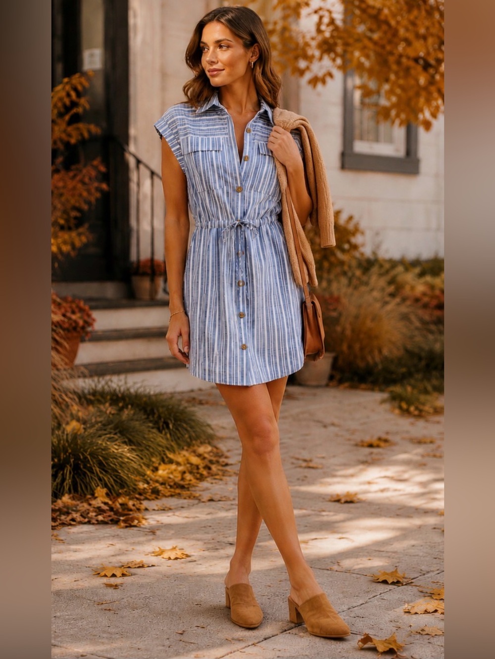 NWT VERONICA BEARD Cris Chambray Stripe Mini Shirt Dress L MSRP $378